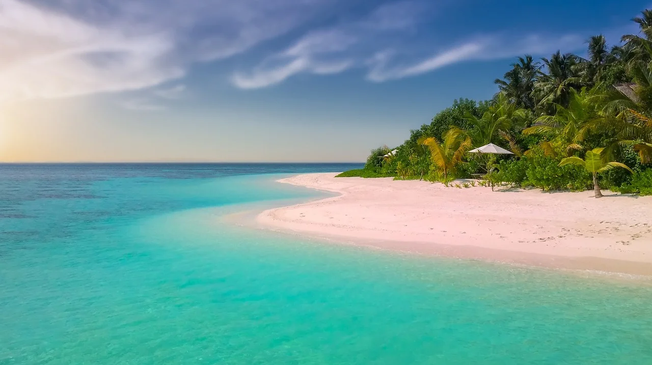 Tropikalna plaża na Sri Lance: turkusowa woda, biały piasek i palmy, idealna na spokojny urlop